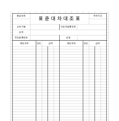 표준 대차 대조표 표준 대차 대조표